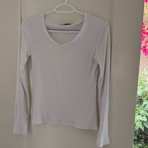 Zara White Long Sleeve Scoop Neck Top
